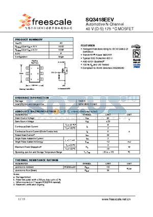 SQ3418EEV datasheet - Automotive N-Channel 40 V (D-S) 175 `C MOSFET
