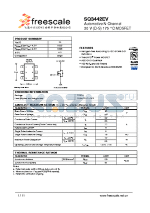 SQ3442EV datasheet - Automotive N-Channel 20 V (D-S) 175 `C MOSFET