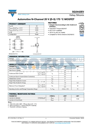 SQ3442EV-T1-GE3 datasheet - Automotive N-Channel 20 V (D-S) 175 `C MOSFET