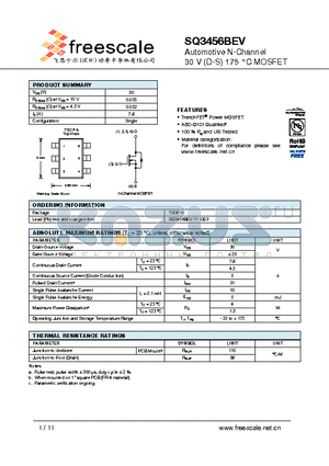 SQ3456BEV datasheet - Automotive N-Channel 30 V (D-S) 175 `C MOSFET