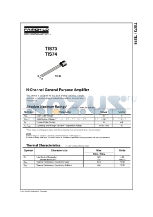 TIS74 datasheet - N-Channel General Purpose Amplifier