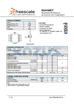 SQ4184EY datasheet - Automotive N-Channel 40 V (D-S) 175 `C MOSFET