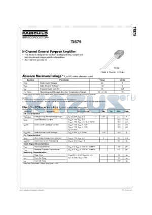 TIS75 datasheet - N-Channel General Purpose Amplifier