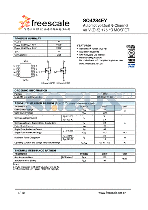SQ4284EY datasheet - Automotive Dual N-Channel 40 V (D-S) 175 `C MOSFET