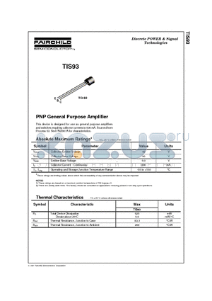 TIS93 datasheet - PNP General Purpose Amplifier