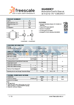 SQ4330EY datasheet - Automotive Dual N-Channel 30 V (D-S) 175 `C MOSFET