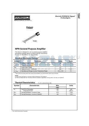 TIS97 datasheet - NPN General Purpose Amplifier