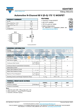 SQ4470EY datasheet - Automotive N-Channel 60 V (D-S) 175 `C MOSFET
