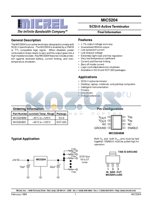 MIC5204 datasheet - SCSI-II Active Terminator