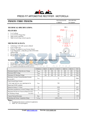 PRM353 datasheet - PRESS FIT ARTOMOTIVE RECTIFIERMOTOROLA