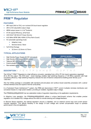 PRM48AT480M400A00 datasheet - PRM Regulator