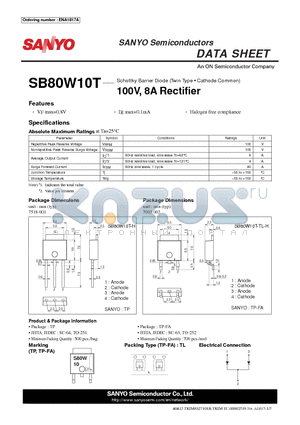 SB80W10T-TL-H datasheet - 100V, 8A Rectifier