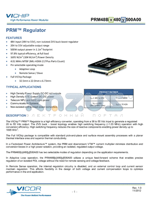 PRM48BT480T500A00 datasheet - PRM Regulator