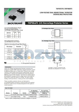 TISP3072F3DR-S datasheet - LOW-VOLTAGE DUAL BIDIRECTIONAL THYRISTOR OVERVOLTAGE PROTECTORS