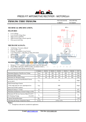 PRM502 datasheet - PRESS FIT ARTOMOTIVE RECTIFIERMOTOROLA