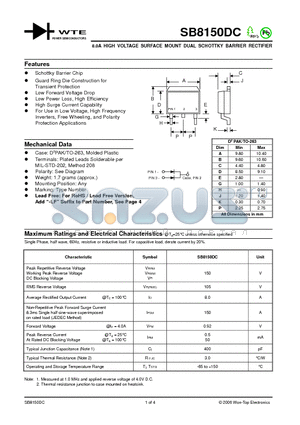 SB8150DC datasheet - 8.0A HIGH VOLTAGE SURFACE MOUNT DUAL SCHOTTKY BARRIER RECTIFIER