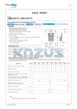 SB8150FCT datasheet - ISOLATION SCHOTTKY BARRIER RECTIFIERS