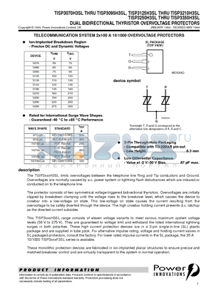 TISP3125H3SL datasheet - DUAL BIDIRECTIONAL THYRISTOR OVERVOLTAGE PROTECTORS