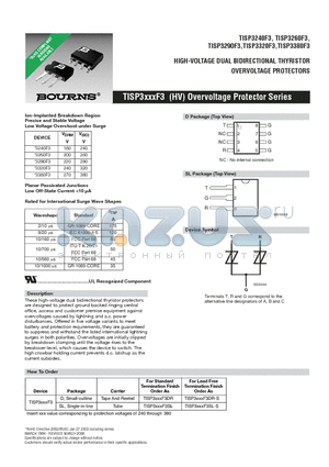 TISP3240F3DR datasheet - HIGH-VOLTAGE DUAL BIDIRECTIONAL THYRISTOR OVERVOLTAGE PROTECTORS