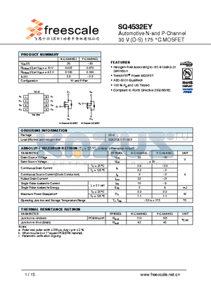 SQ4532EY datasheet - Automotive N-and P-Channel 30 V (D-S) 175 `C MOSFET