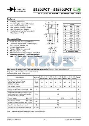 SB820FCT datasheet - 8.0A DUAL SCHOTTKY BARRIER RECTIFIER