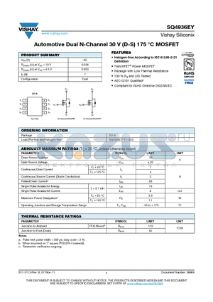 SQ4936EY datasheet - Automotive Dual N-Channel 30 V (D-S) 175 `C MOSFET