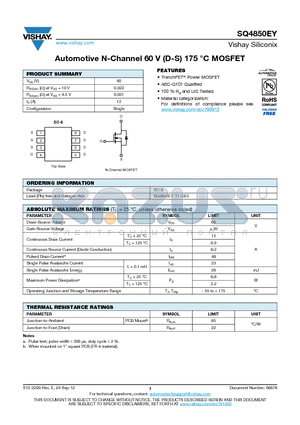 SQ4850EY datasheet - Automotive N-Channel 60 V (D-S) 175 `C MOSFET