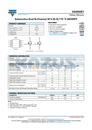 SQ4920EY datasheet - Automotive Dual N-Channel 30 V (D-S) 175 `C MOSFET