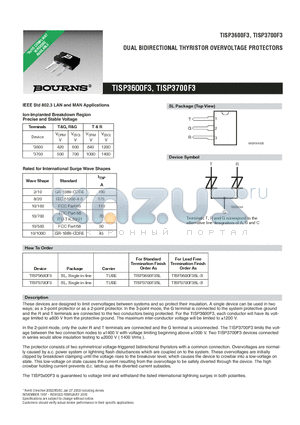 TISP3600F3SL-S datasheet - DUAL BIDIRECTIONAL THYRISTOR OVERVOLTAGE PROTECTORS