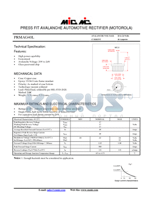 PRMAG40L datasheet - PRESS FIT AVALANCHE AUTOMOTIVE RECTIFIER (MOTOROLA)