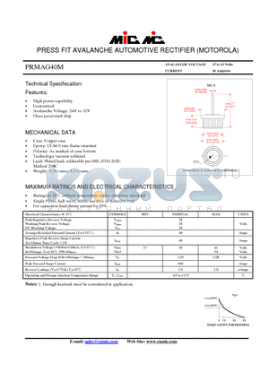 PRMAG40M datasheet - PRESS FIT AVALANCHE AUTOMOTIVE RECTIFIER (MOTOROLA)