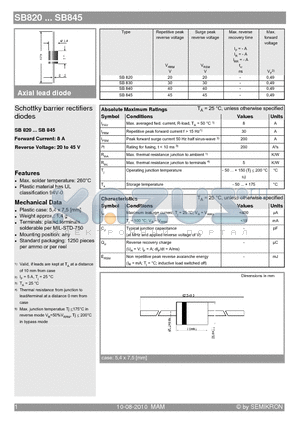 SB830 datasheet - Schottky barrier rectifiers diodes