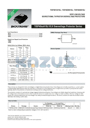 TISP4030H1BJR datasheet - VERY LOW VOLTAGE BIDIRECTIONAL THYRISTOR OVERVOLTAGE PROTECTORS