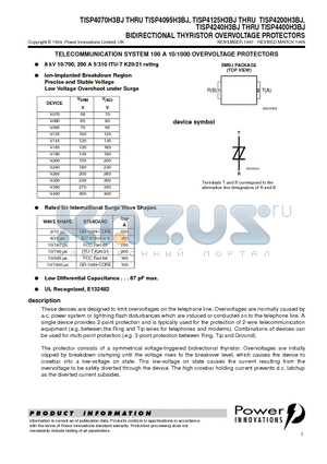 TISP4070H3BJ datasheet - BIDIRECTIONAL THYRISTOR OVERVOLTAGE PROTECTORS