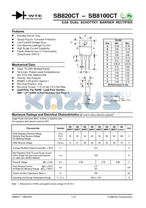 SB840CT datasheet - 8.0A DUAL SCHOTTKY BARRIER RECTIFIER