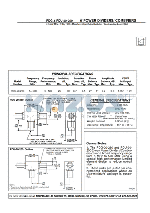 PDU-20-250 datasheet - 0 POWER DIVIDERS/ COMBINERS