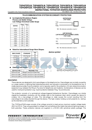 TISP4072F3LM datasheet - BIDIRECTIONAL THYRISTOR OVERVOLTAGE PROTECTORS