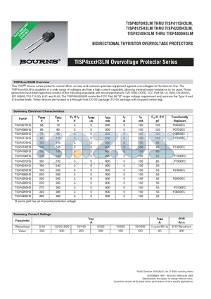 TISP4080H3 datasheet - BIDIRECTIONAL THYRISTOR OVERVOLTAGE PROTECTORS