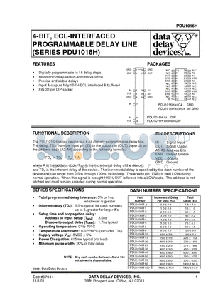 PDU1016H datasheet - 4-BIT, ECL-INTERFACED PROGRAMMABLE DELAY LINE