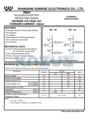 SB85 datasheet - SILICON SCHOTTKY DETECTING DIODE