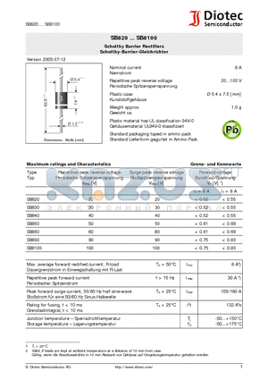 SB850 datasheet - Schottky Barrier Rectifiers