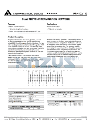 PRN10220W331G datasheet - DUAL THEVENIN TERMINATION NETWORK