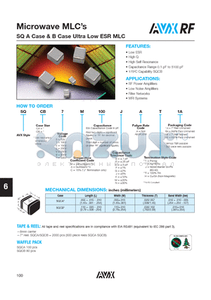 SQCB7M100JAT1A datasheet - Microwave MLCs, SQ A Case & B Case Ultra Low ESR MLC