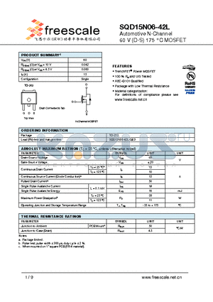 SQD15N06-42L datasheet - Automotive N-Channel 60 V (D-S) 175 `C MOSFET