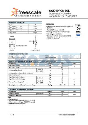 SQD19P06-60L datasheet - Automotive P-Channel 60 V (D-S) 175 `C MOSFET