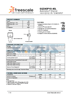 SQD40P10-40L datasheet - Automotive P-Channel 100 V (D-S) 175 `C MOSFET