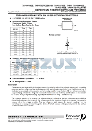 TISP4125M3BJ datasheet - BIDIRECTIONAL THYRISTOR OVERVOLTAGE PROTECTORS