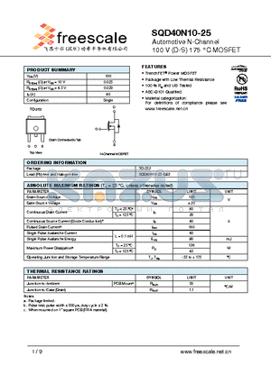 SQD40N10-40L datasheet - Automotive N-Channel 100 V (D-S) 175 `C MOSFET