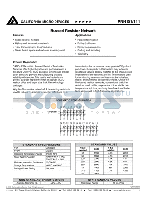 PRN111162001JT datasheet - BUSSED RESISTOR NETWORK