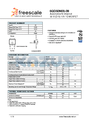 SQD50N03-09 datasheet - Automotive N-Channel 30 V (D-S) 175 `C MOSFET